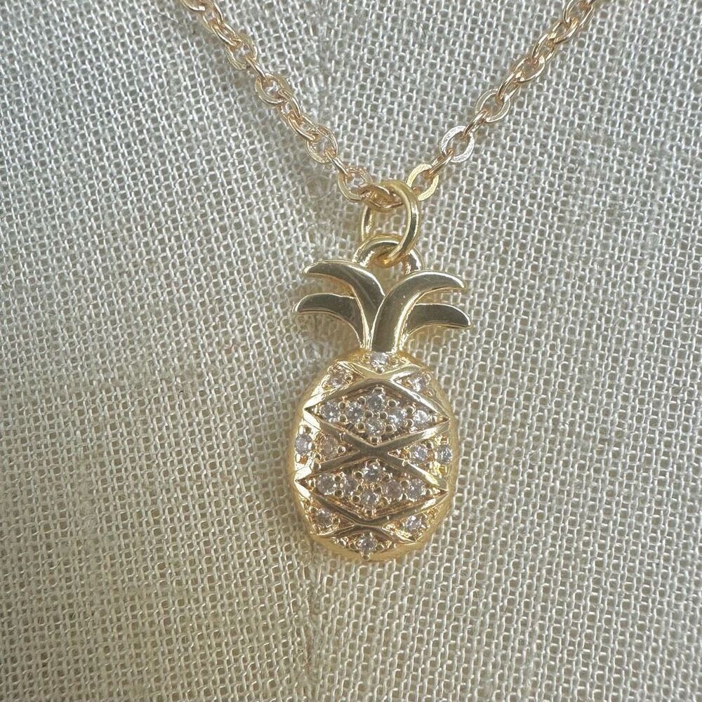 Pineapple gold tone dainty pendant necklace